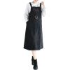 imageFlygo Womens Casual Mid Length Long Corduroy Jumpers Button Down Swing Overall Pinafore Dress SkirtBlack