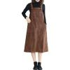 imageFlygo Womens Casual Mid Length Long Corduroy Jumpers Button Down Swing Overall Pinafore Dress SkirtCoffee