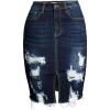 imageFlygo Womens Distressed Knee Length Denim Pencil Skirts Middle SlitBlue