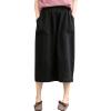 imageFlygo Womens Elastic High Waist Cotton Linen Distressed Vintage Midi SkirtBlack