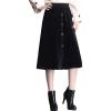 imageFlygo Womens Elastic Waist Button Front ALine Corduroy Midi Skirt with PocketsBlack