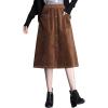 imageFlygo Womens Elastic Waist Button Front ALine Corduroy Midi Skirt with PocketsKhaki