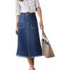 imageFlygo Womens High Waist ALine Ripped Distressed Flared Midi Denim Jean SkirtBlue