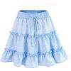 imageFlygo Womens High Waist Boho ALine Ruffle Frill Pleated Flare Short SkirtBlue Polka