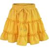 imageFlygo Womens High Waist Boho ALine Ruffle Frill Pleated Flare Short SkirtYellow Polka