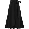 imageFlygo Womens High Waist Knitted Ruffle Irregular Hem Midi Skirt Frill Wrap Skirts DressBlack