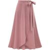 imageFlygo Womens High Waist Knitted Ruffle Irregular Hem Midi Skirt Frill Wrap Skirts DressPink