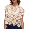 imageFlygo Womens Hollow Out Floral Lace Vest Cropped Embroideried Summer Crochet Coverup 2025 Trendy Blouse TopsBeige