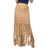 imageFlygo Womens Maxi Skirt 2025 Summer Boho Hollow Out Fringe Hem High Waisted Lace Long Skirts for Party Wedding BeachKhaki
