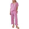 imageFlygo Womens Plaid 2 Piece Pajamas Sets Gingham Button Down Puff Sleeve Babydoll Shirt Ruffle Pants Y2K Pjs Lounge SetRose
