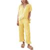 imageFlygo Womens Plaid 2 Piece Pajamas Sets Gingham Button Down Puff Sleeve Babydoll Shirt Ruffle Pants Y2K Pjs Lounge SetYellow