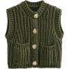 imageFlygo Womens Sleeveless Crop Chunky Knit Cardigan Trendy Button Down Cropped Knitted Sweater Vest Tops with PocketsArmy Green