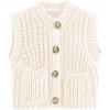 imageFlygo Womens Sleeveless Crop Chunky Knit Cardigan Trendy Button Down Cropped Knitted Sweater Vest Tops with PocketsBeige