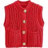 imageFlygo Womens Sleeveless Crop Chunky Knit Cardigan Trendy Button Down Cropped Knitted Sweater Vest Tops with PocketsRed