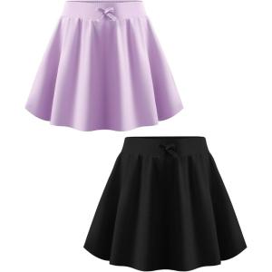 imageFlygo 2 Pack Girls Skirts Mini Skorts Pleated Flare High Waist Athletic Tennis Uniform Skirt Built in Shorts with PocketsBlacklightpurple