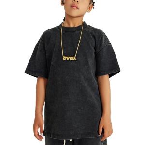 imageFlygo Boys Girls Cotton TShirts Kids Acid Wash Tshirt Summer Unisex Casual Short Sleeve Loose Basic Tee TopBlack Grey