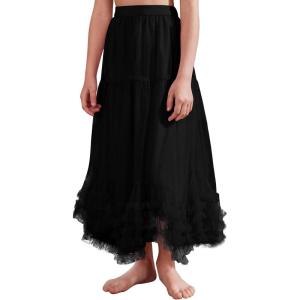 imageFlygo Girls Tulle Skirt ALine Long Ruffle Tiered Mesh Tutu Skirt Maxi High Elastic Waist Pleated Layered SkirtsBlack