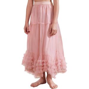 imageFlygo Girls Tulle Skirt ALine Long Ruffle Tiered Mesh Tutu Skirt Maxi High Elastic Waist Pleated Layered SkirtsLightpink