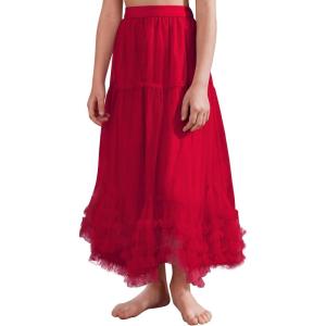 imageFlygo Girls Tulle Skirt ALine Long Ruffle Tiered Mesh Tutu Skirt Maxi High Elastic Waist Pleated Layered SkirtsRed