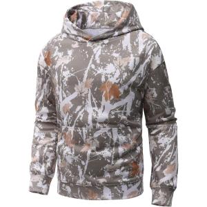 imageFlygo Mens Camo Hoodie Maple Leaf Print Hooded Sweatshirt Oversized Casual Long Sleeve Graphic Hoodies Fashion PulloverMaple Leaf Green
