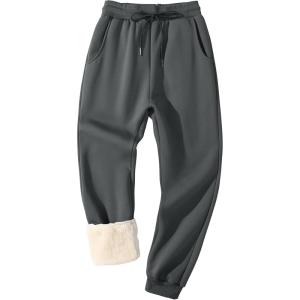 imageFlygo Mens Fleece Lined Sherpa Sweatpants Winter Warm Pants Jogger Lounge Athletic Pant with Pockets2 Ashgreyribbed Bottom