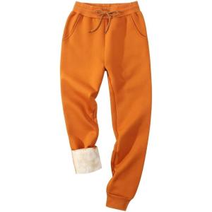 imageFlygo Mens Fleece Lined Sherpa Sweatpants Winter Warm Pants Jogger Lounge Athletic Pant with Pockets2 Caramel Ribbed Bottom