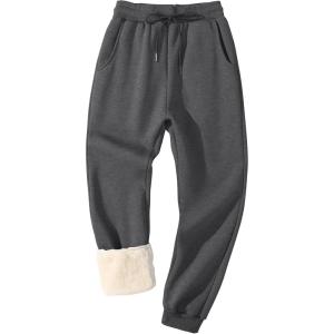 imageFlygo Mens Fleece Lined Sherpa Sweatpants Winter Warm Pants Jogger Lounge Athletic Pant with Pockets2 Dark Grey Ribbed Bottom