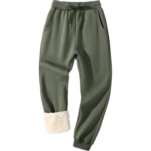 imageFlygo Mens Fleece Lined Sherpa Sweatpants Winter Warm Pants Jogger Lounge Athletic Pant with Pockets2 Greygreenribbed Bottom