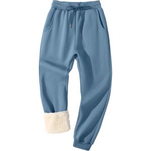 imageFlygo Mens Fleece Lined Sherpa Sweatpants Winter Warm Pants Jogger Lounge Athletic Pant with Pockets2a Blueribbed Bottom