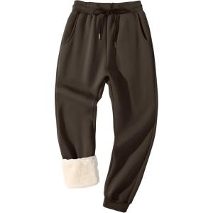 imageFlygo Mens Fleece Lined Sherpa Sweatpants Winter Warm Pants Jogger Lounge Athletic Pant with Pockets2a Brownribbed Bottom