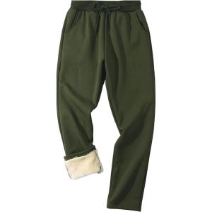 imageFlygo Mens Fleece Lined Sherpa Sweatpants Winter Warm Pants Jogger Lounge Athletic Pant with PocketsArmy Green Open Bottom