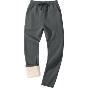 imageFlygo Mens Fleece Lined Sherpa Sweatpants Winter Warm Pants Jogger Lounge Athletic Pant with PocketsAshgreyopen Bottom