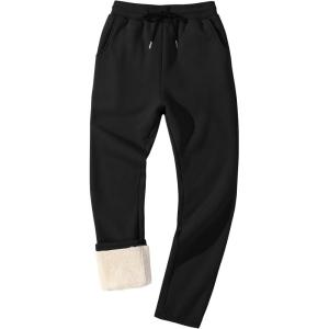 imageFlygo Mens Fleece Lined Sherpa Sweatpants Winter Warm Pants Jogger Lounge Athletic Pant with PocketsBlack Open Bottom