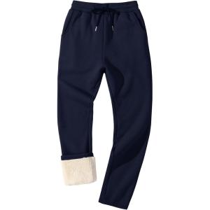 imageFlygo Mens Fleece Lined Sherpa Sweatpants Winter Warm Pants Jogger Lounge Athletic Pant with PocketsBlue Open Bottom