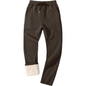 imageFlygo Mens Fleece Lined Sherpa Sweatpants Winter Warm Pants Jogger Lounge Athletic Pant with PocketsBrownopen Bottom