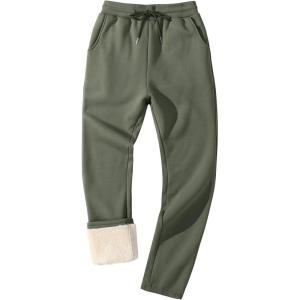 imageFlygo Mens Fleece Lined Sherpa Sweatpants Winter Warm Pants Jogger Lounge Athletic Pant with PocketsGreygreenopen Bottom