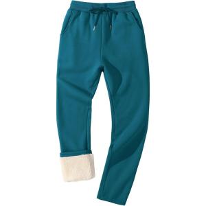 imageFlygo Mens Fleece Lined Sherpa Sweatpants Winter Warm Pants Jogger Lounge Athletic Pant with PocketsLakeblueopen Bottom