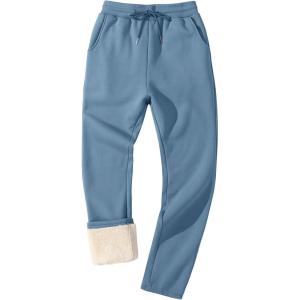 imageFlygo Mens Fleece Lined Sherpa Sweatpants Winter Warm Pants Jogger Lounge Athletic Pant with PocketsNew Blueopen Bottom
