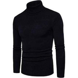 imageFlygo Mens Turtleneck Sweater Slim Fit Soft Knitted Basic Pullover SweaterBlack