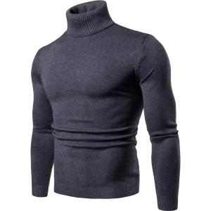 imageFlygo Mens Turtleneck Sweater Slim Fit Soft Knitted Basic Pullover SweaterDark Grey