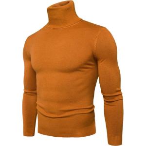 imageFlygo Mens Turtleneck Sweater Slim Fit Soft Knitted Basic Pullover SweaterOrange