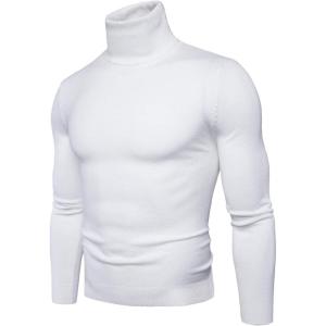 imageFlygo Mens Turtleneck Sweater Slim Fit Soft Knitted Basic Pullover SweaterWhite
