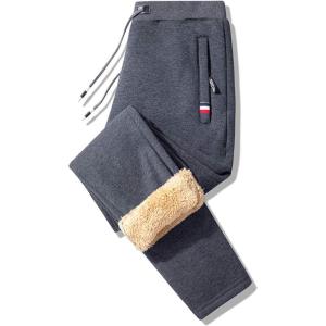 imageFlygo Mens Warm Fleece Pants Sherpa Lined Active Running Camping Sweatpants2 Dark Grey