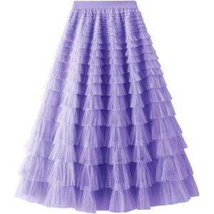 imageFlygo Tulle Skirts for Girls Long Tutu Skirt A Line Layered Ruffle Tiered Mesh Maxi Skirt Petticoat 514 YearsPurple