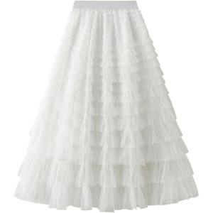 imageFlygo Tulle Skirts for Girls Long Tutu Skirt A Line Layered Ruffle Tiered Mesh Maxi Skirt Petticoat 514 YearsWhite