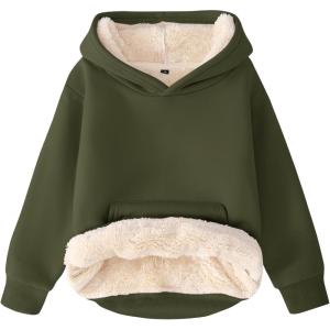 imageFlygo Unisex Boys Girls Fleece Lined Sherpa Hoodie Kids Warm Winter Hoodies Pullover Hooded Sweatshirt Sweater 413YArmy Green
