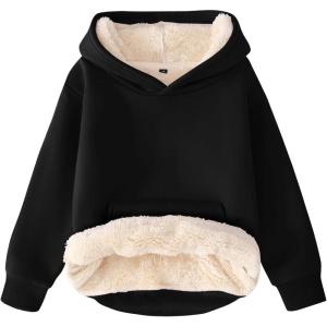 imageFlygo Unisex Boys Girls Fleece Lined Sherpa Hoodie Kids Warm Winter Hoodies Pullover Hooded Sweatshirt Sweater 413YBlack