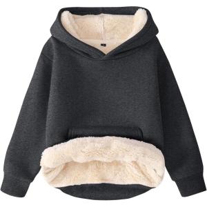 imageFlygo Unisex Boys Girls Fleece Lined Sherpa Hoodie Kids Warm Winter Hoodies Pullover Hooded Sweatshirt Sweater 413YDark Grey
