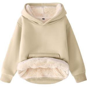 imageFlygo Unisex Boys Girls Fleece Lined Sherpa Hoodie Kids Warm Winter Hoodies Pullover Hooded Sweatshirt Sweater 413YKhaki
