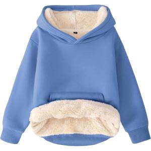 imageFlygo Unisex Boys Girls Fleece Lined Sherpa Hoodie Kids Warm Winter Hoodies Pullover Hooded Sweatshirt Sweater 413YLight Blue